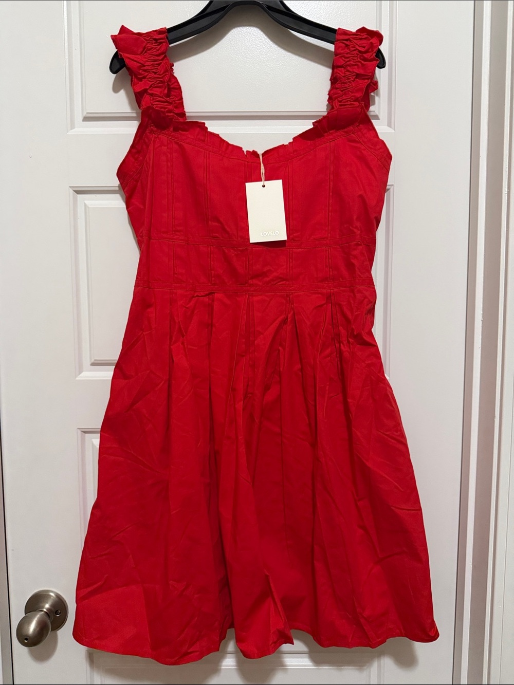 Lovell Bright Red Ruffle-Shoulder Formal Dress for Women